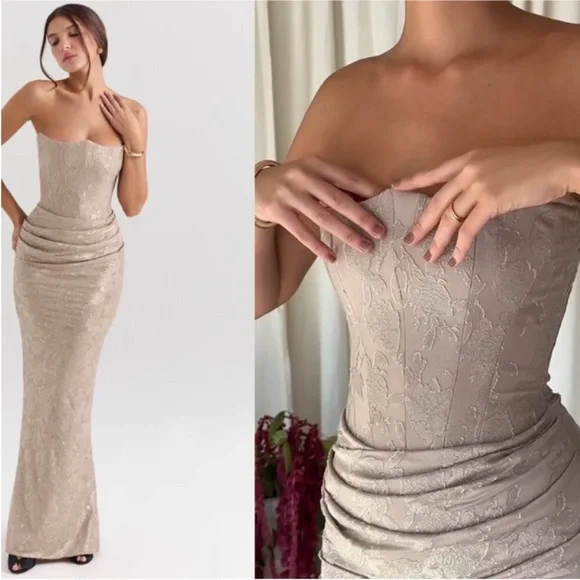 golden silk dress House of CB Persephone Strapless Corset Maxi main image 0